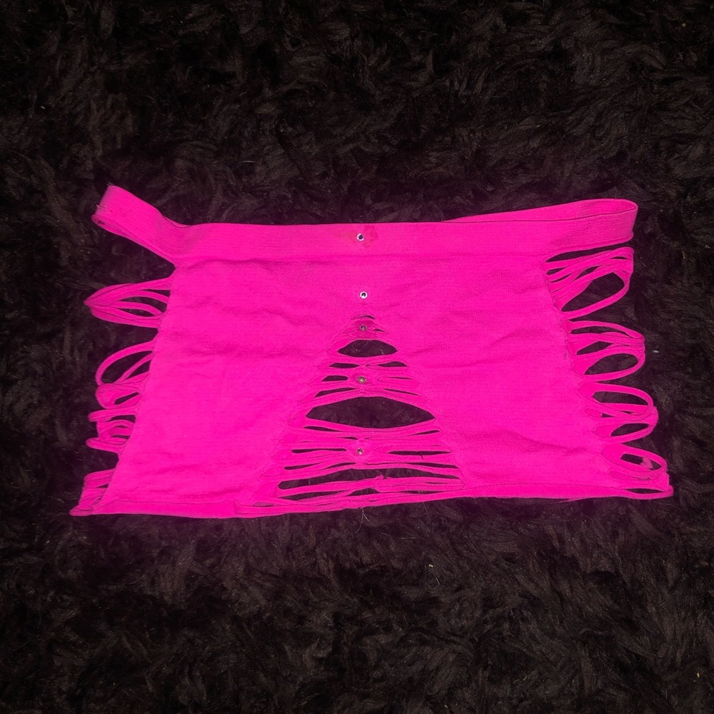 Custom Hot pink crop top with swarovski crystals